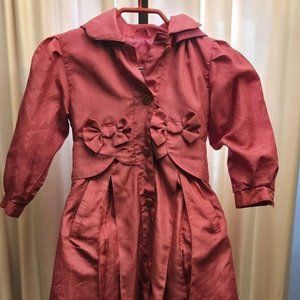 Corner Stone Pink Dress Rain Jacket Trench Coat Button Front Hood Girl's Size 4